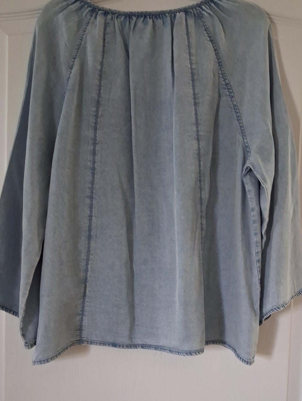 Light Blue Denim Peasant Tunic with Braided Tie - Women - Picture 2 of 3